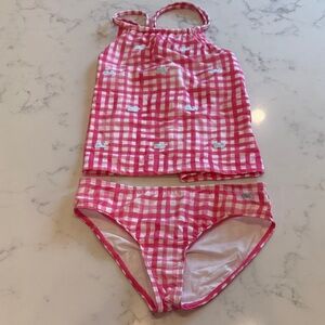Girls size Medium (10-12) Vineyard Vines Pink Checkered Kids Tankini